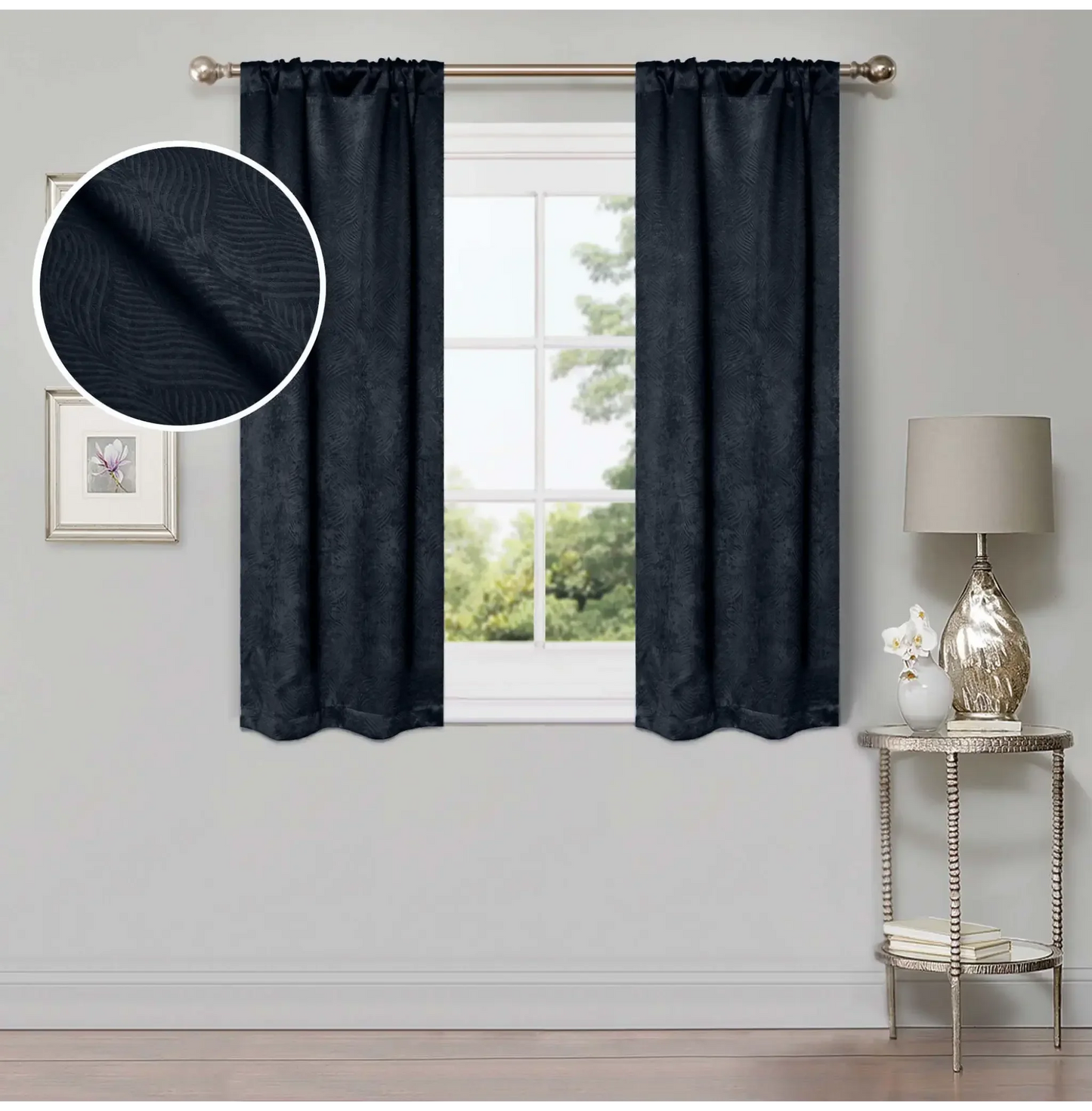 Wave Geometric Washable Room Darkening Blackout Curtains, Set of 2