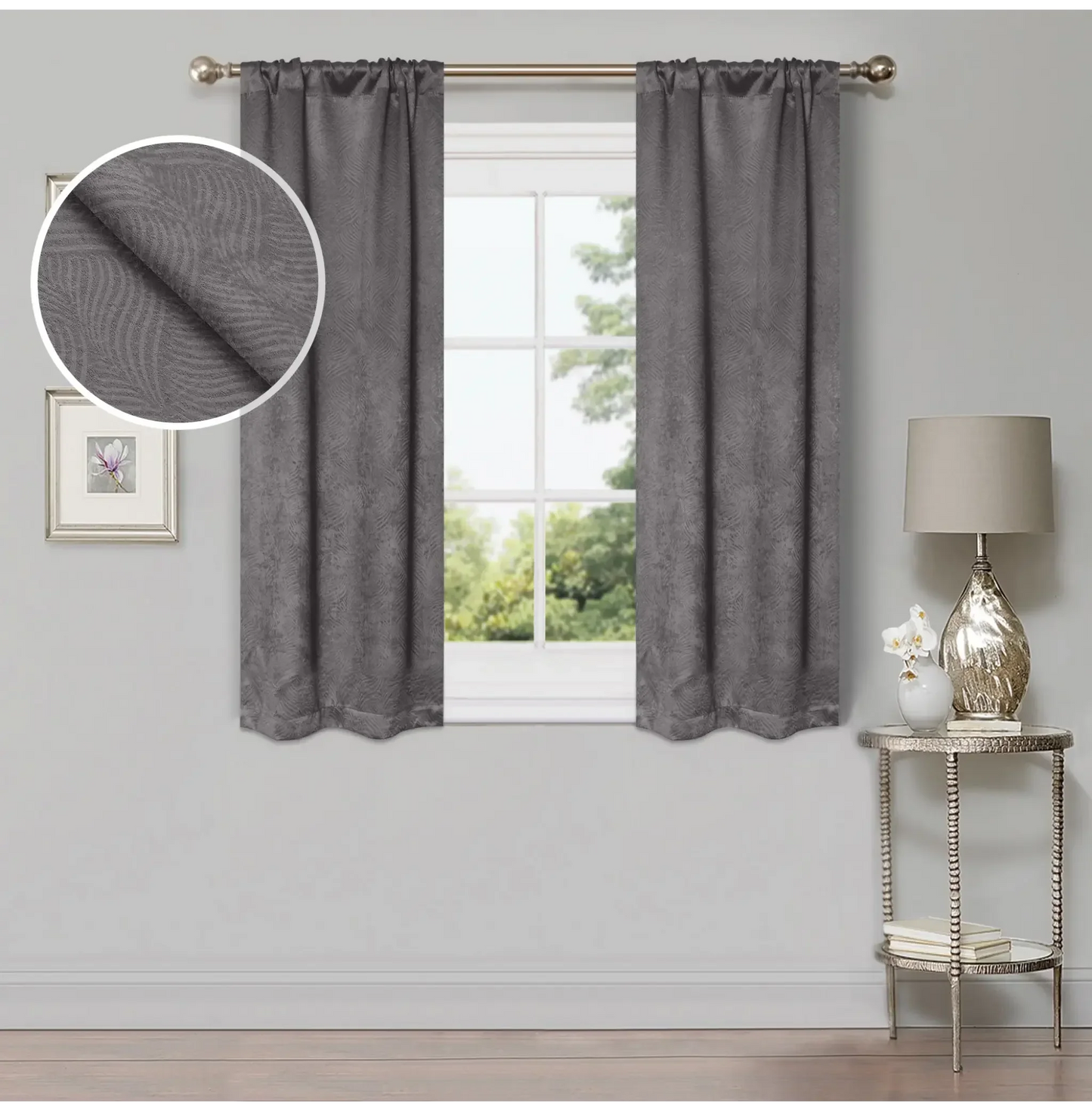 Wave Geometric Washable Room Darkening Blackout Curtains, Set of 2