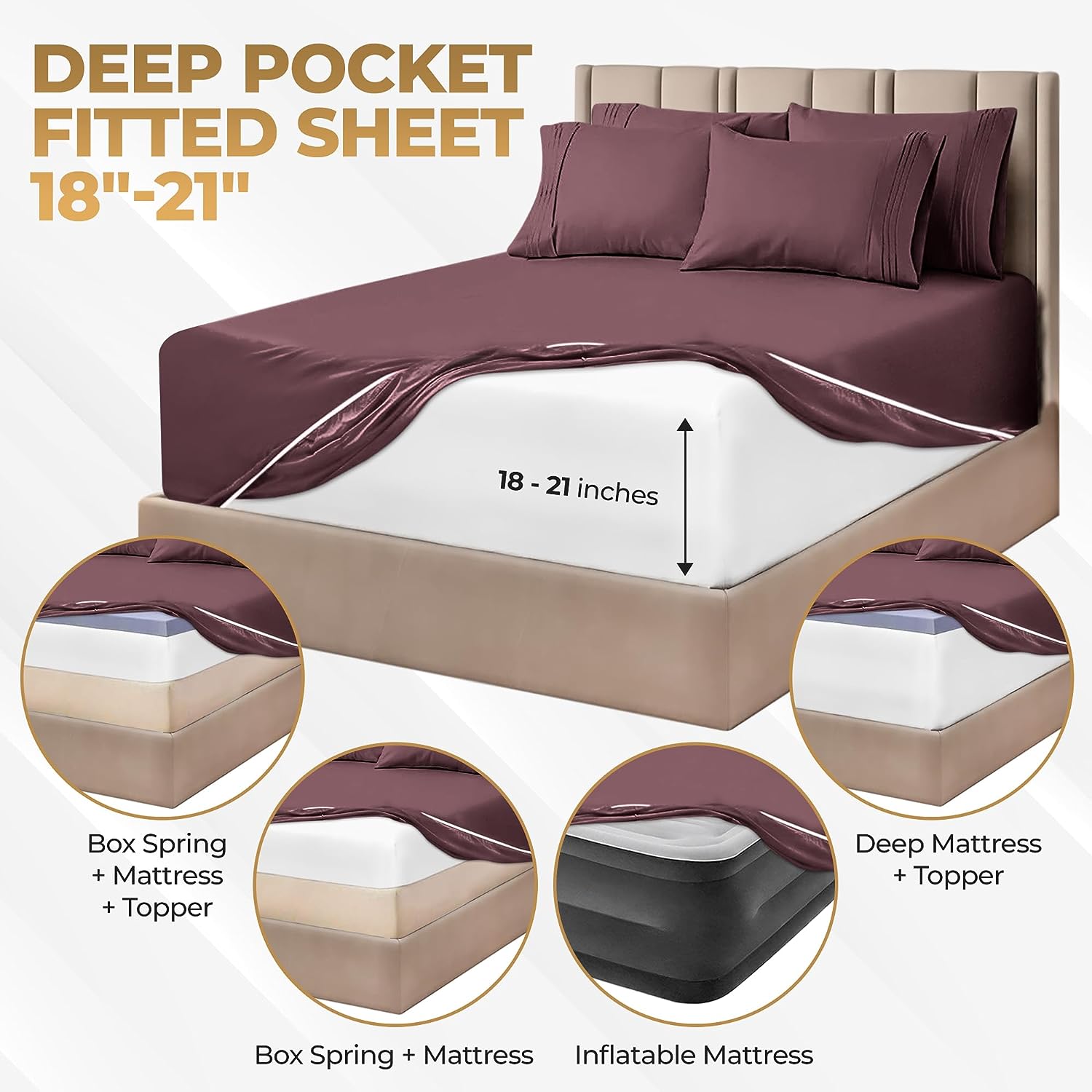 Superior Egyptian Cotton 1000 Thread Count Extra Deep Pocket Solid Sheet Set - Plum