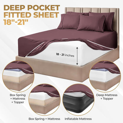 Superior Egyptian Cotton 1000 Thread Count Extra Deep Pocket Solid Sheet Set - Plum