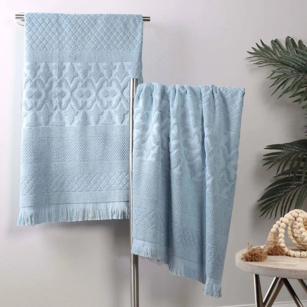 Rolla Cotton Geometric Jacquard Plush Absorbent Bath Sheet Set of 2