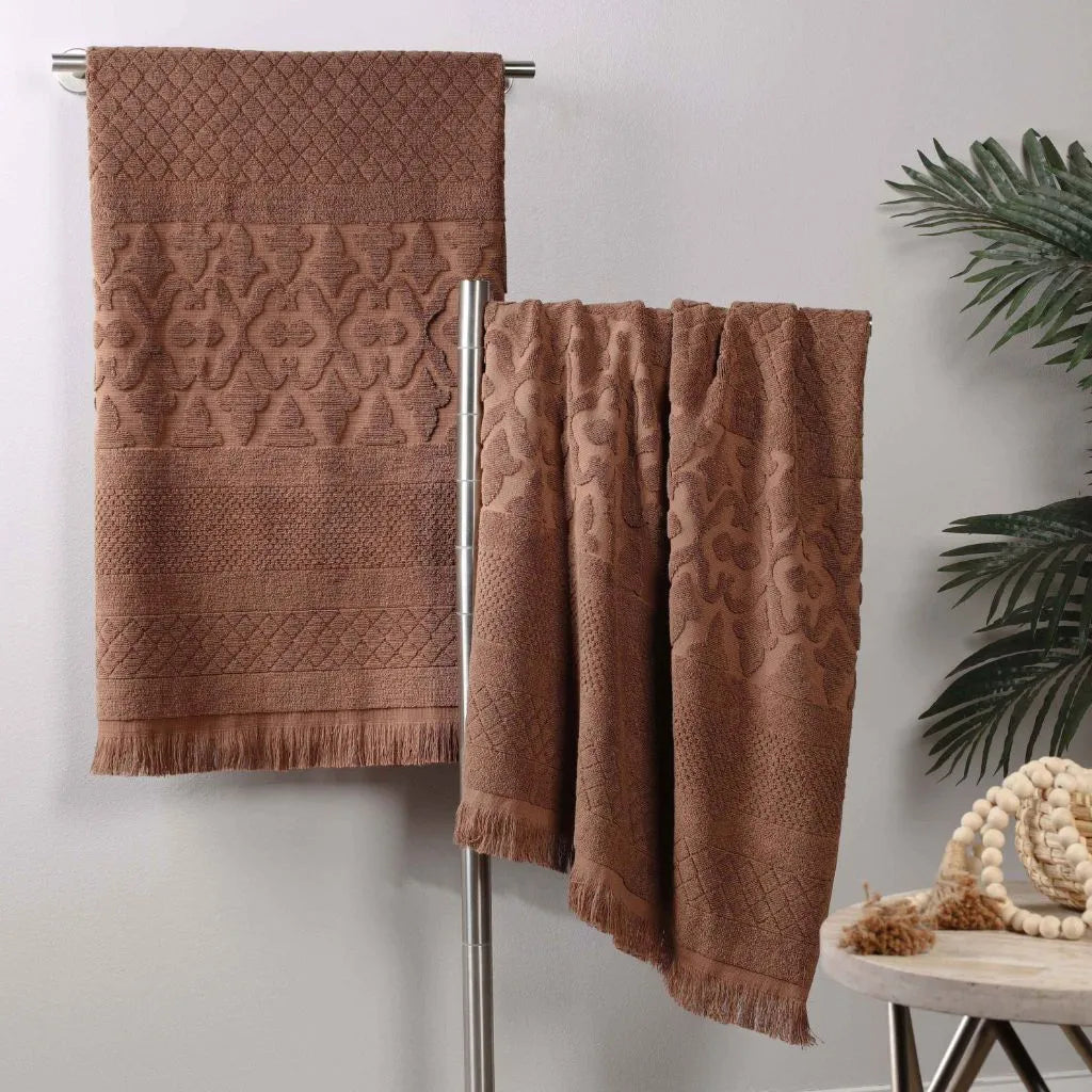 Rolla Cotton Geometric Jacquard Plush Absorbent Bath Sheet Set of 2