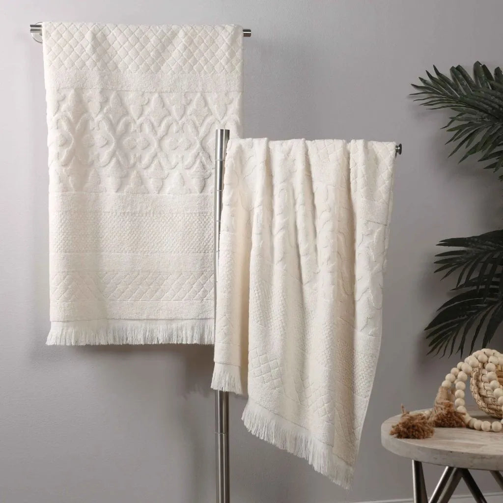 Rolla Cotton Geometric Jacquard Plush Absorbent Bath Sheet Set of 2