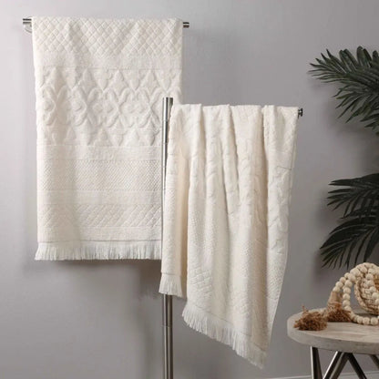 Rolla Cotton Geometric Jacquard Plush Absorbent Bath Sheet Set of 2