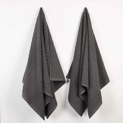 Ribbed Textured Cotton 2 Piece Bath Sheet Towel Set
