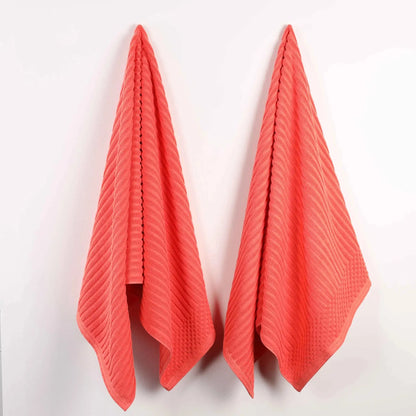 Ribbed Textured Cotton 2 Piece Bath Sheet Towel Set