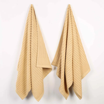 Ribbed Textured Cotton 2 Piece Bath Sheet Towel Set