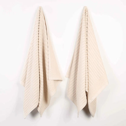 Ribbed Textured Cotton 2 Piece Bath Sheet Towel Set