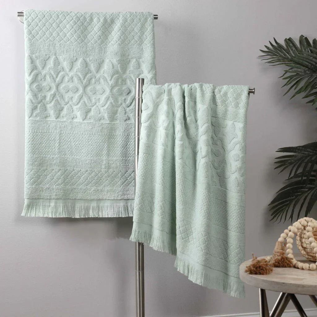 Rolla Cotton Geometric Jacquard Plush Absorbent Bath Sheet Set of 2