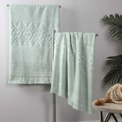 Rolla Cotton Geometric Jacquard Plush Absorbent Bath Sheet Set of 2