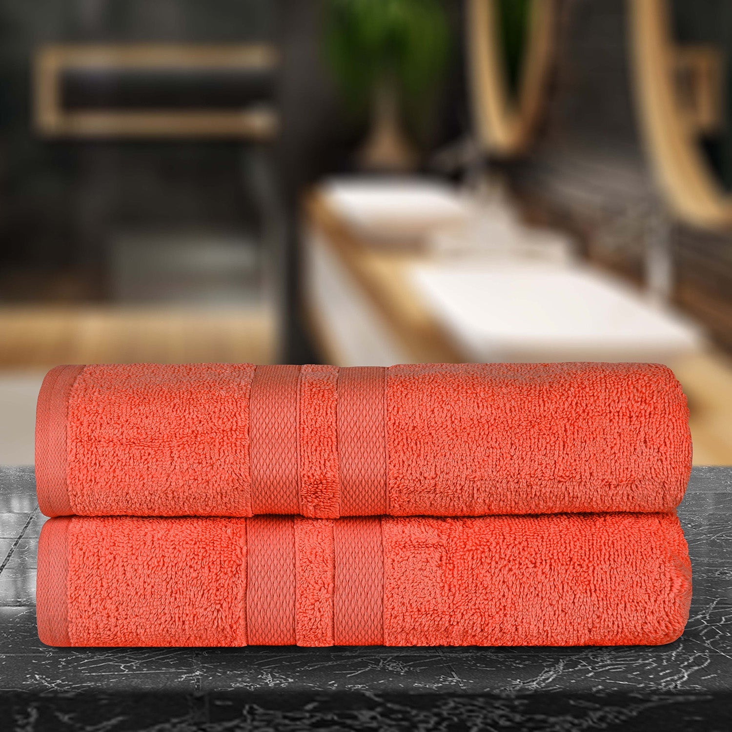 Superior Ultra Soft Cotton Absorbent Solid Bath Sheet (Set of 2) - Tangerine