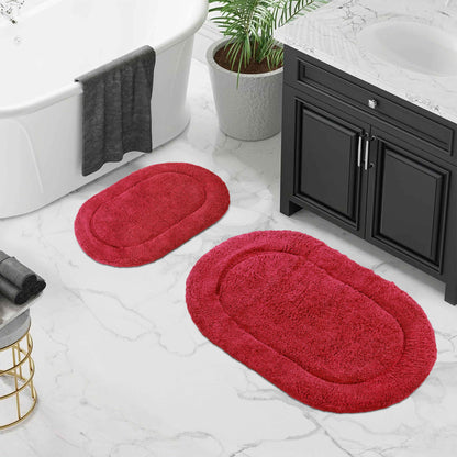 Cotton Non Slip Oval 2 Piece Bath Rug Set - Burgundy