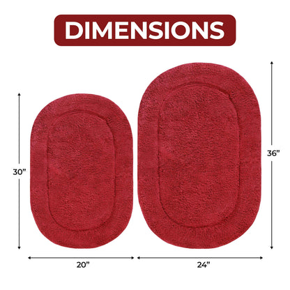 Cotton Non Slip Oval 2 Piece Bath Rug Set - Burgundy