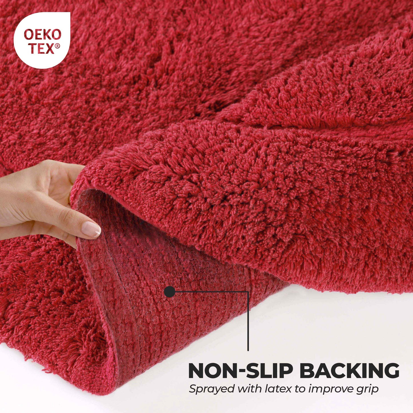 Cotton Non Slip Oval 2 Piece Bath Rug Set - Burgundy