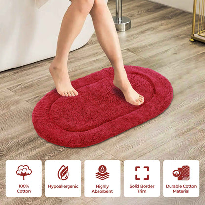 Cotton Non Slip Oval 2 Piece Bath Rug Set - Burgundy