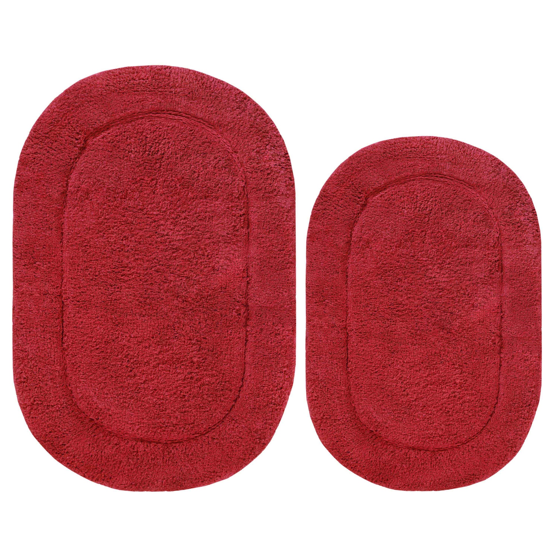 Cotton Non Slip Oval 2 Piece Bath Rug Set - Burgundy