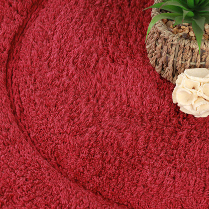 Cotton Non Slip Oval 2 Piece Bath Rug Set - Burgundy