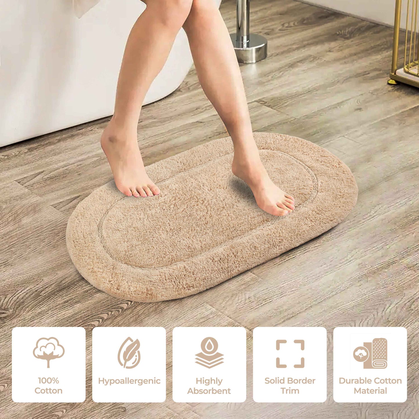 Cotton Non Slip Oval 2 Piece Bath Rug Set - Ivory