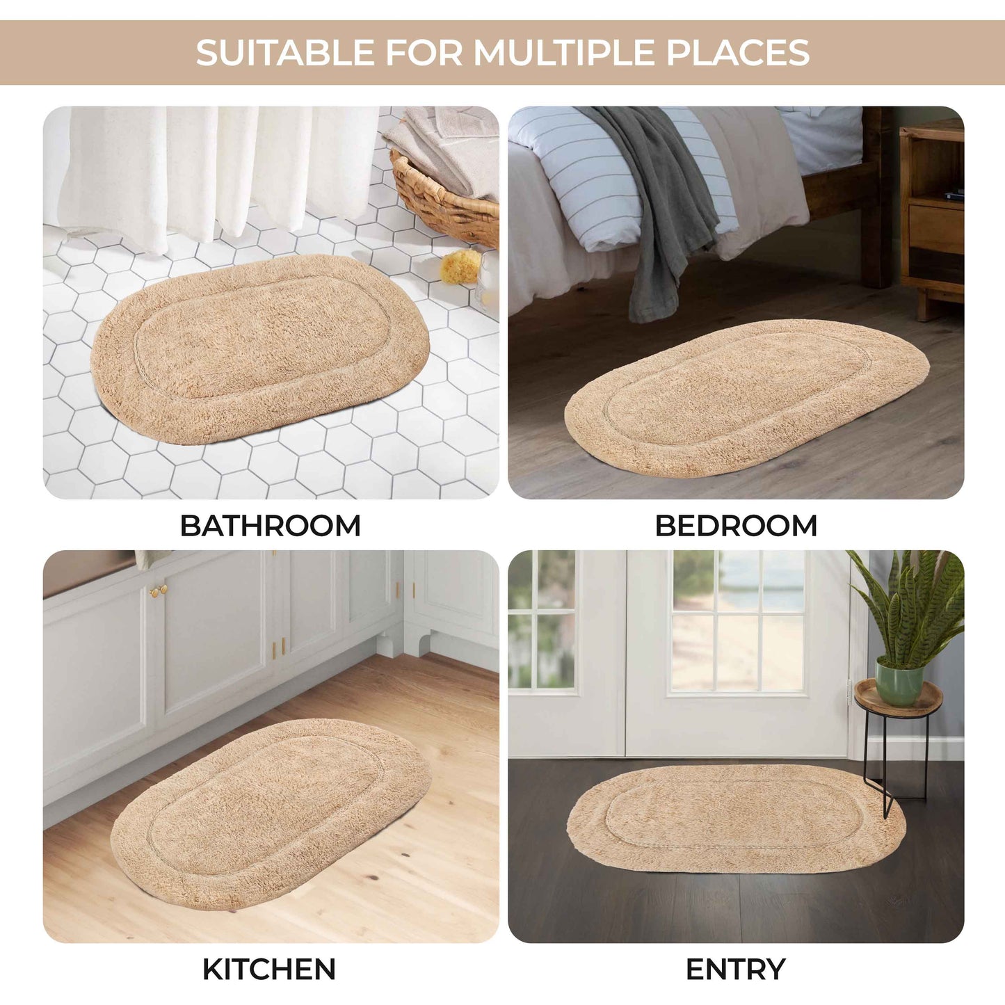 Cotton Non Slip Oval 2 Piece Bath Rug Set - Ivory