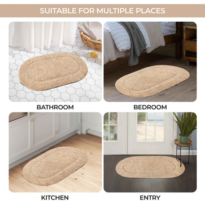 Cotton Non Slip Oval 2 Piece Bath Rug Set - Ivory