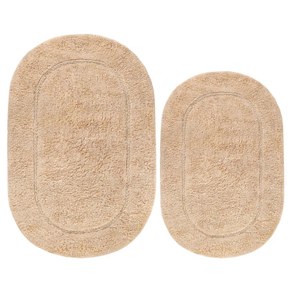 Cotton Non Slip Oval 2 Piece Bath Rug Set - Ivory