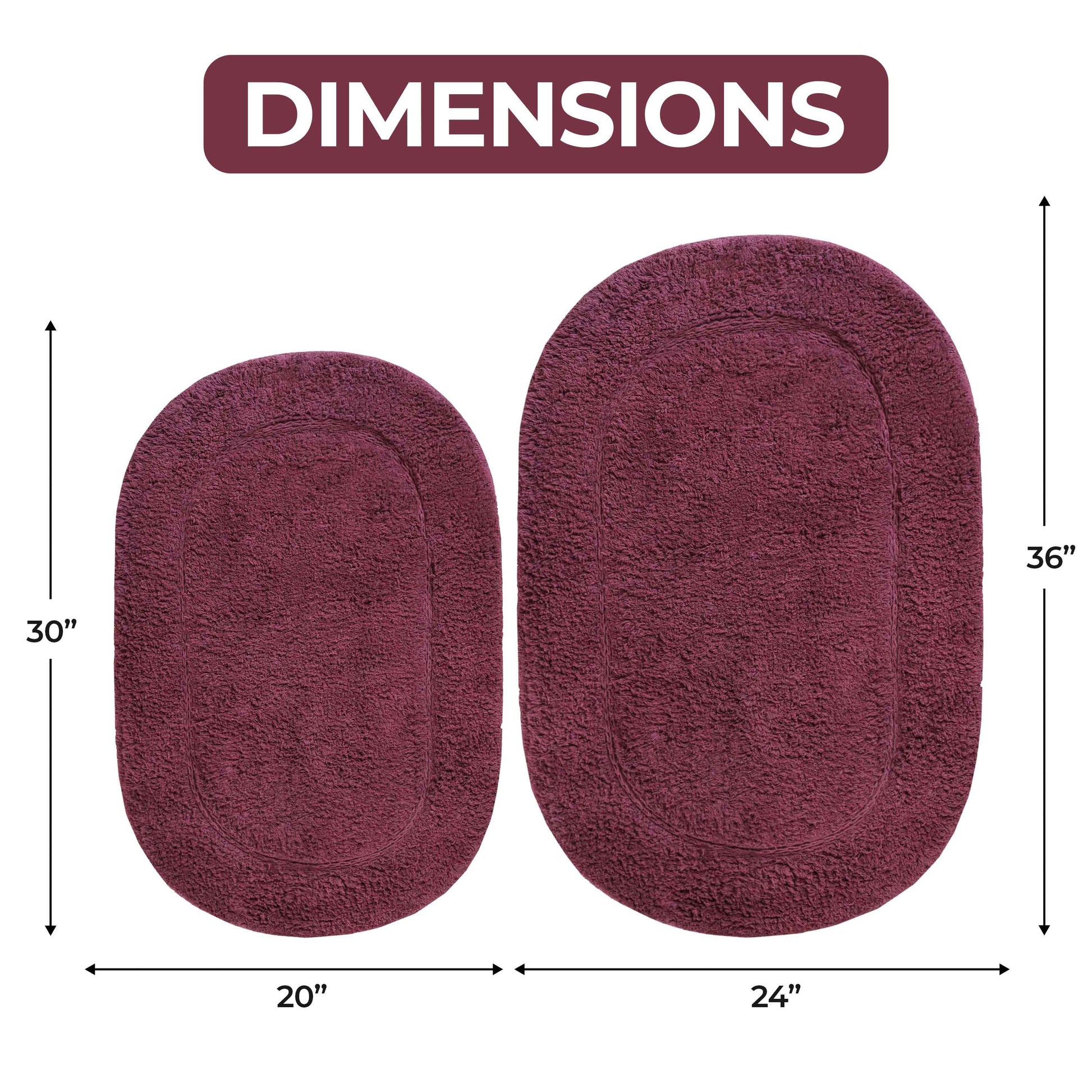 Cotton Non Slip Oval 2 Piece Bath Rug Set - Plum