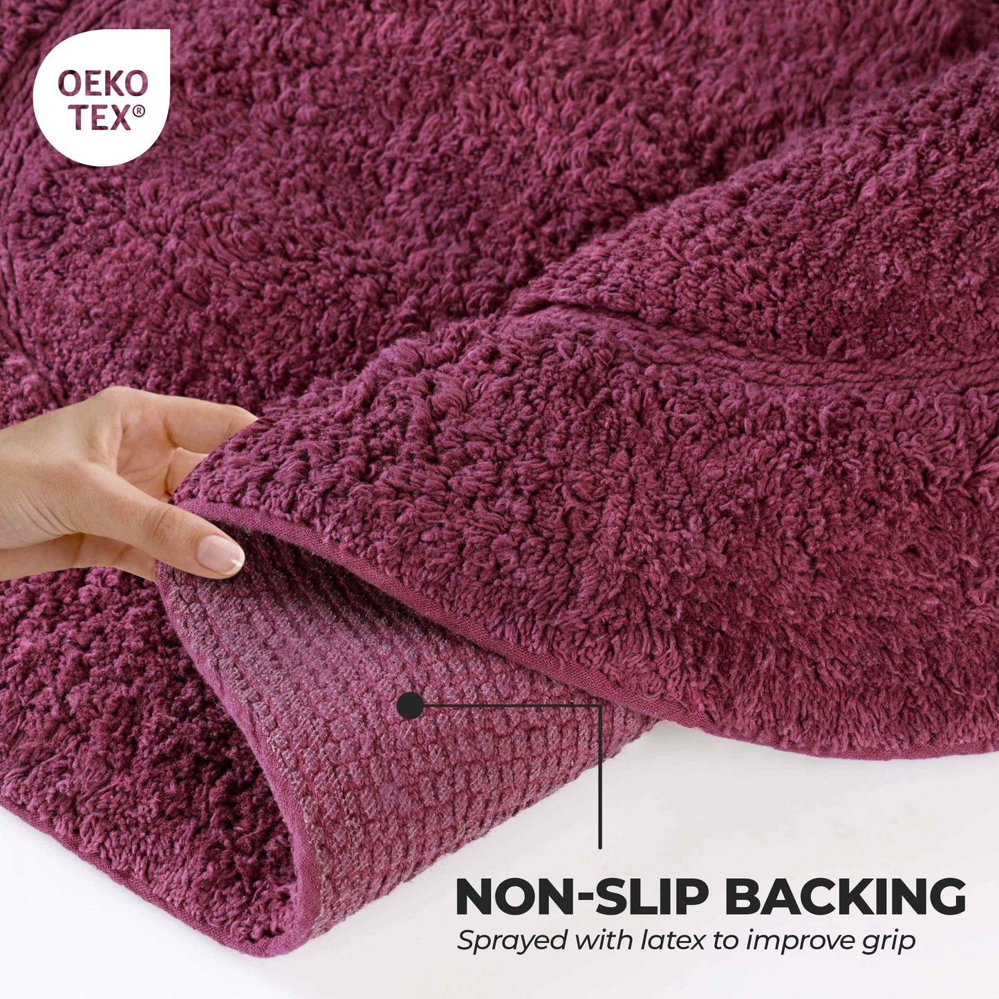 Cotton Non Slip Oval 2 Piece Bath Rug Set - Plum