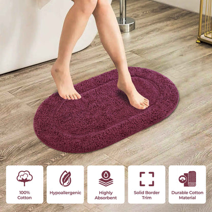 Cotton Non Slip Oval 2 Piece Bath Rug Set - Plum