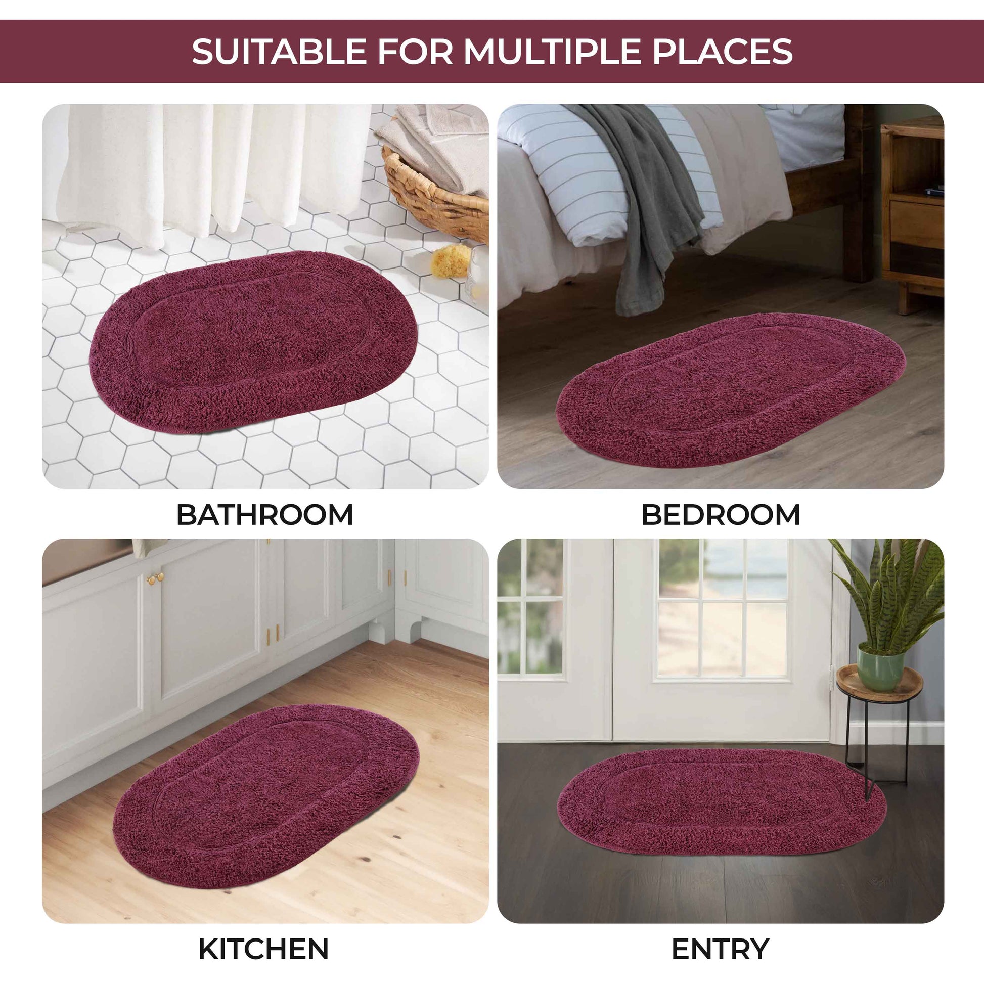 Cotton Non Slip Oval 2 Piece Bath Rug Set - Plum