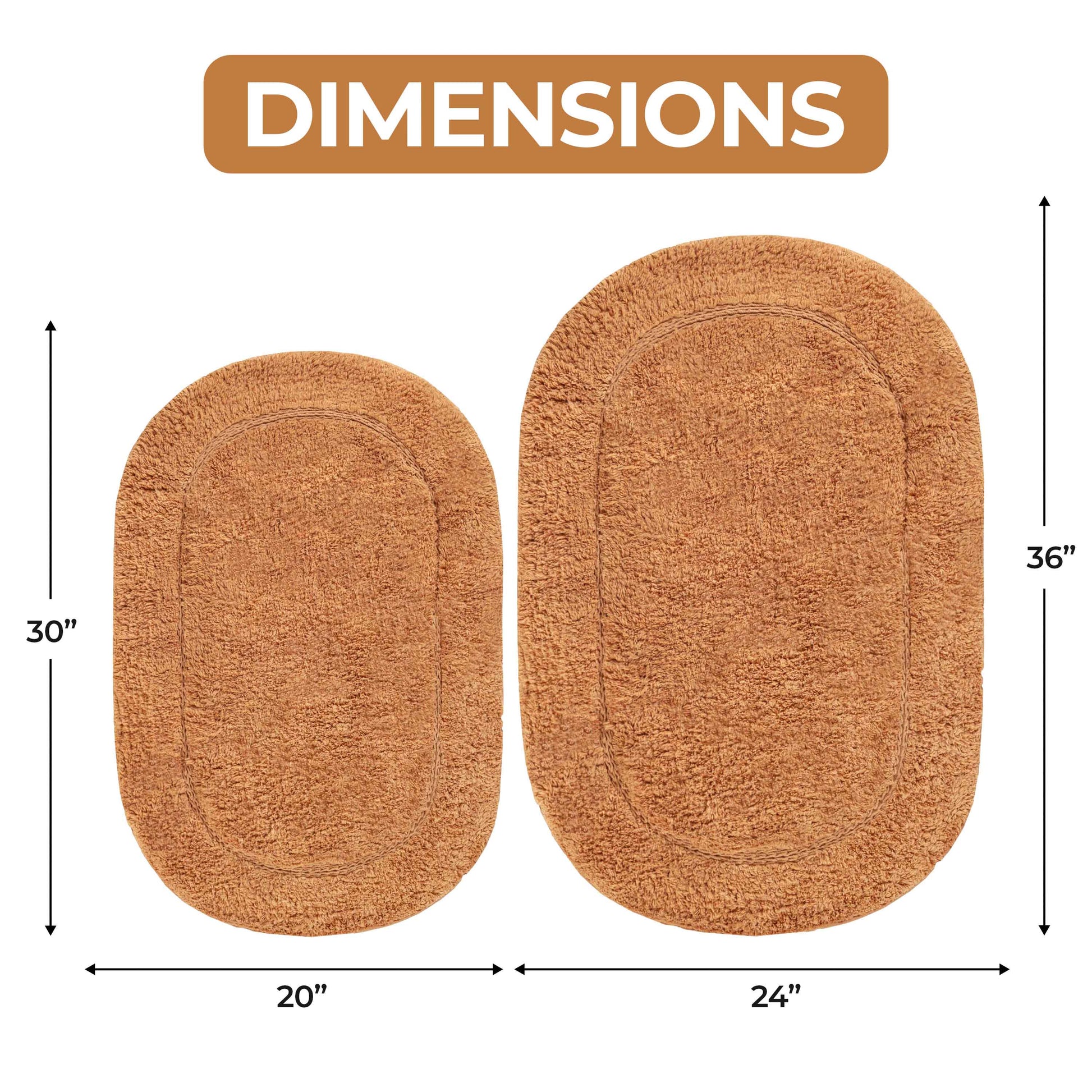 Cotton Non Slip Oval 2 Piece Bath Rug Set - Rust