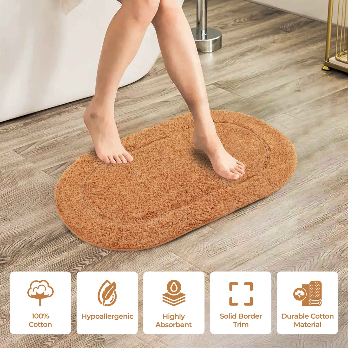 Cotton Non Slip Oval 2 Piece Bath Rug Set - Rust