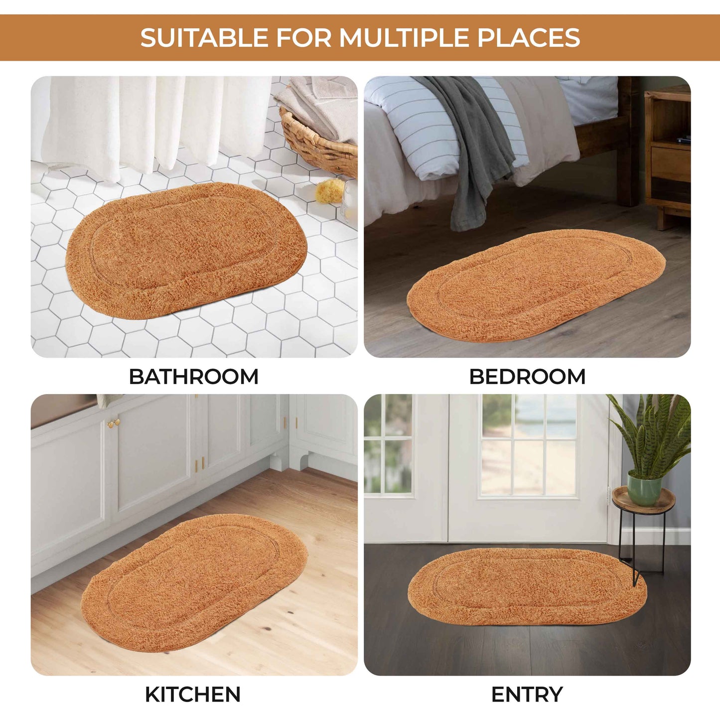 Cotton Non Slip Oval 2 Piece Bath Rug Set - Rust