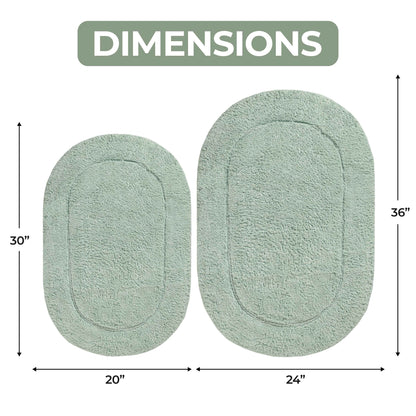 Cotton Non Slip Oval 2 Piece Bath Rug Set - Sage