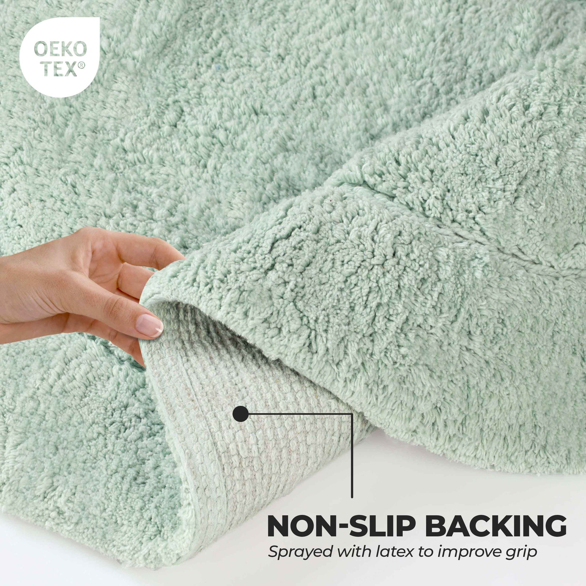 Cotton Non Slip Oval 2 Piece Bath Rug Set - Sage