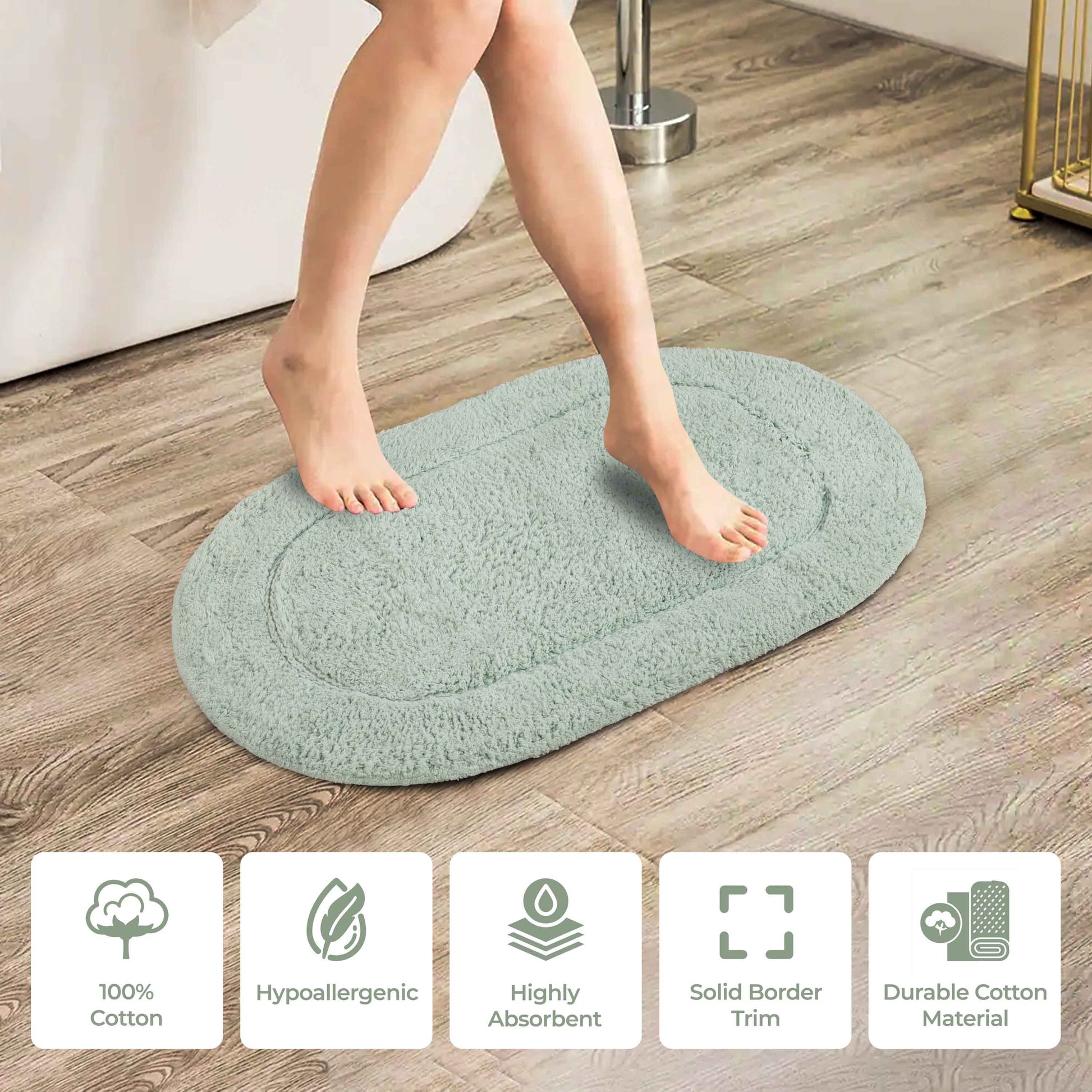 Cotton Non Slip Oval 2 Piece Bath Rug Set - Sage