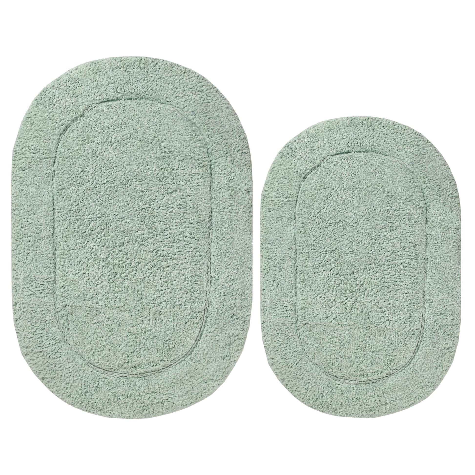 Cotton Non Slip Oval 2 Piece Bath Rug Set - Sage