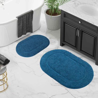 Cotton Non Slip Oval 2 Piece Bath Rug Set - Sapphire