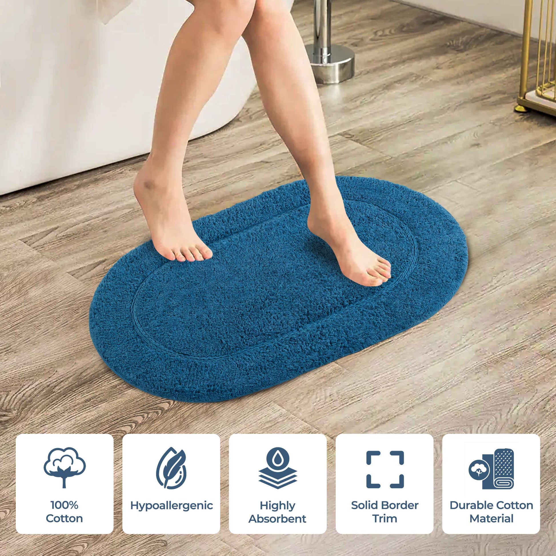 Cotton Non Slip Oval 2 Piece Bath Rug Set - Sapphire