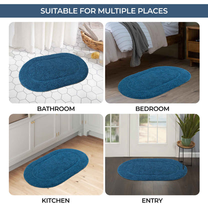 Cotton Non Slip Oval 2 Piece Bath Rug Set - Sapphire