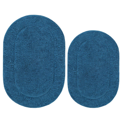 Cotton Non Slip Oval 2 Piece Bath Rug Set - Sapphire