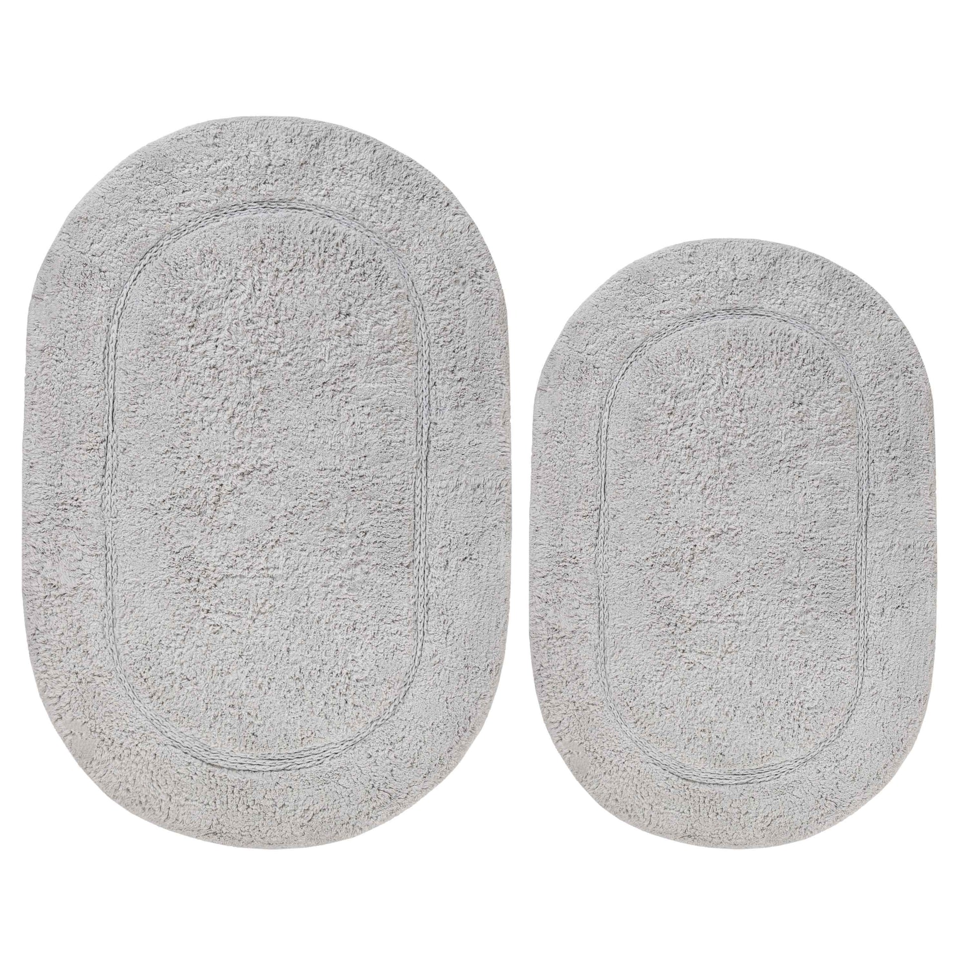 Cotton Non Slip Oval 2 Piece Bath Rug Set - Silver