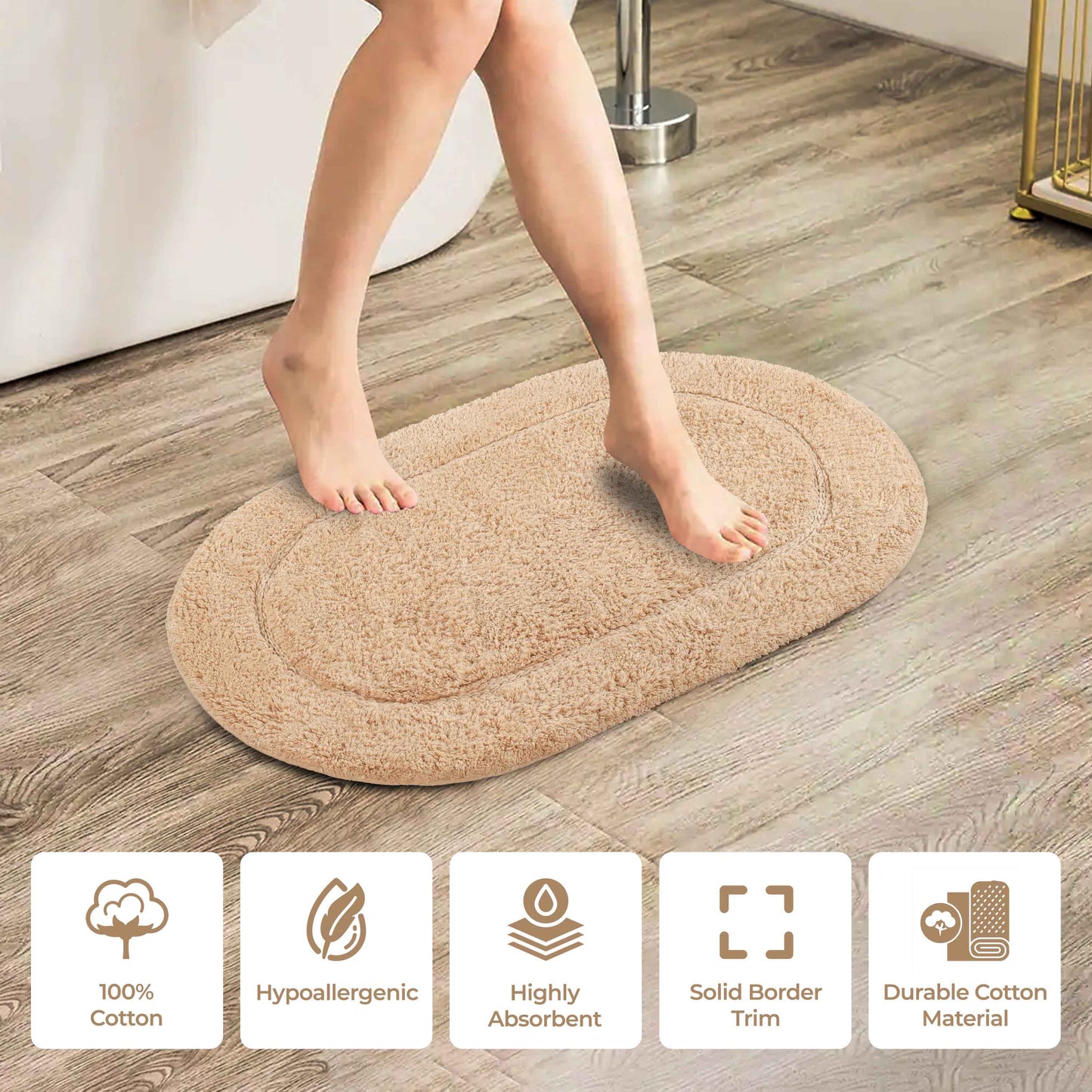 Cotton Non Slip Oval 2 Piece Bath Rug Set - Taupe