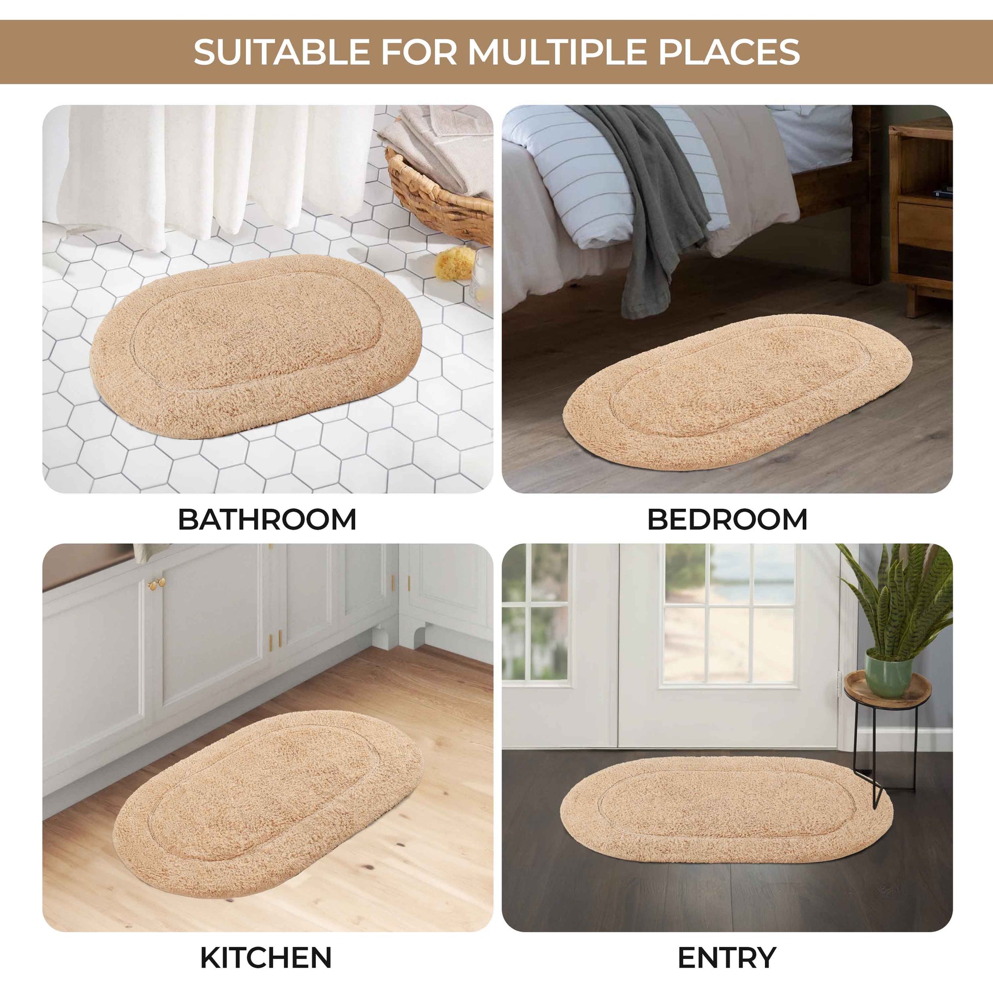 Cotton Non Slip Oval 2 Piece Bath Rug Set - Taupe