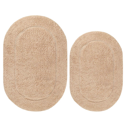 Cotton Non Slip Oval 2 Piece Bath Rug Set - Taupe