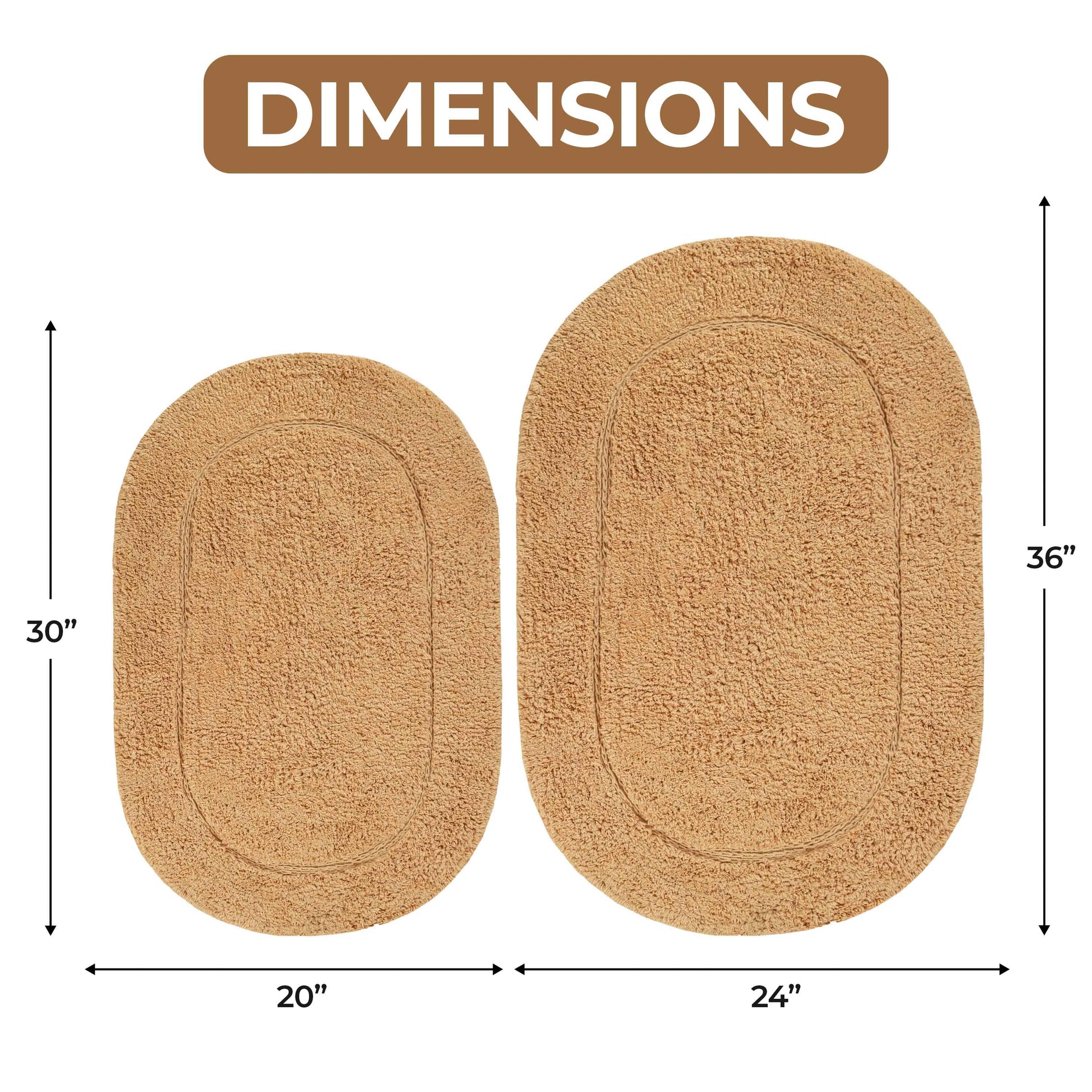 Cotton Non Slip Oval 2 Piece Bath Rug Set - Toast