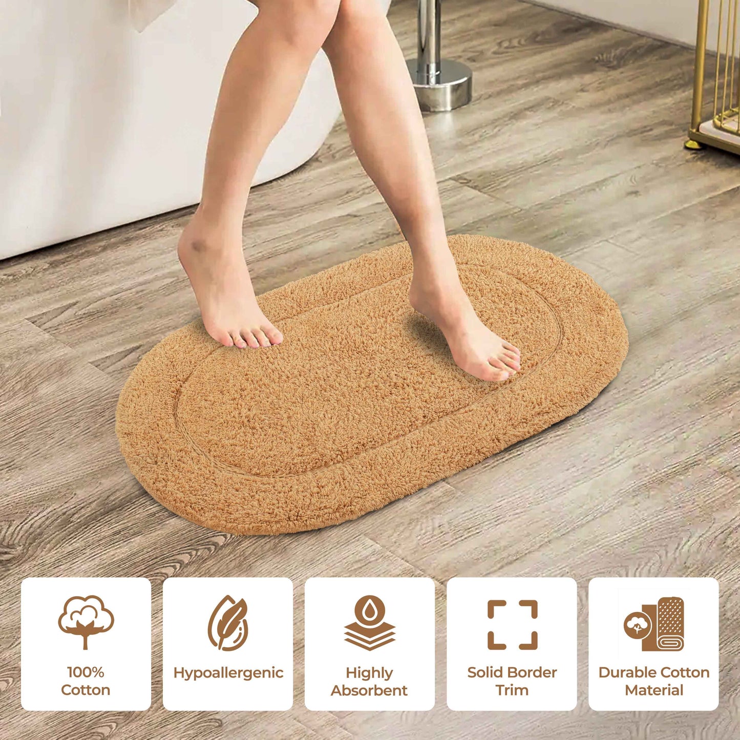 Cotton Non Slip Oval 2 Piece Bath Rug Set - Toast