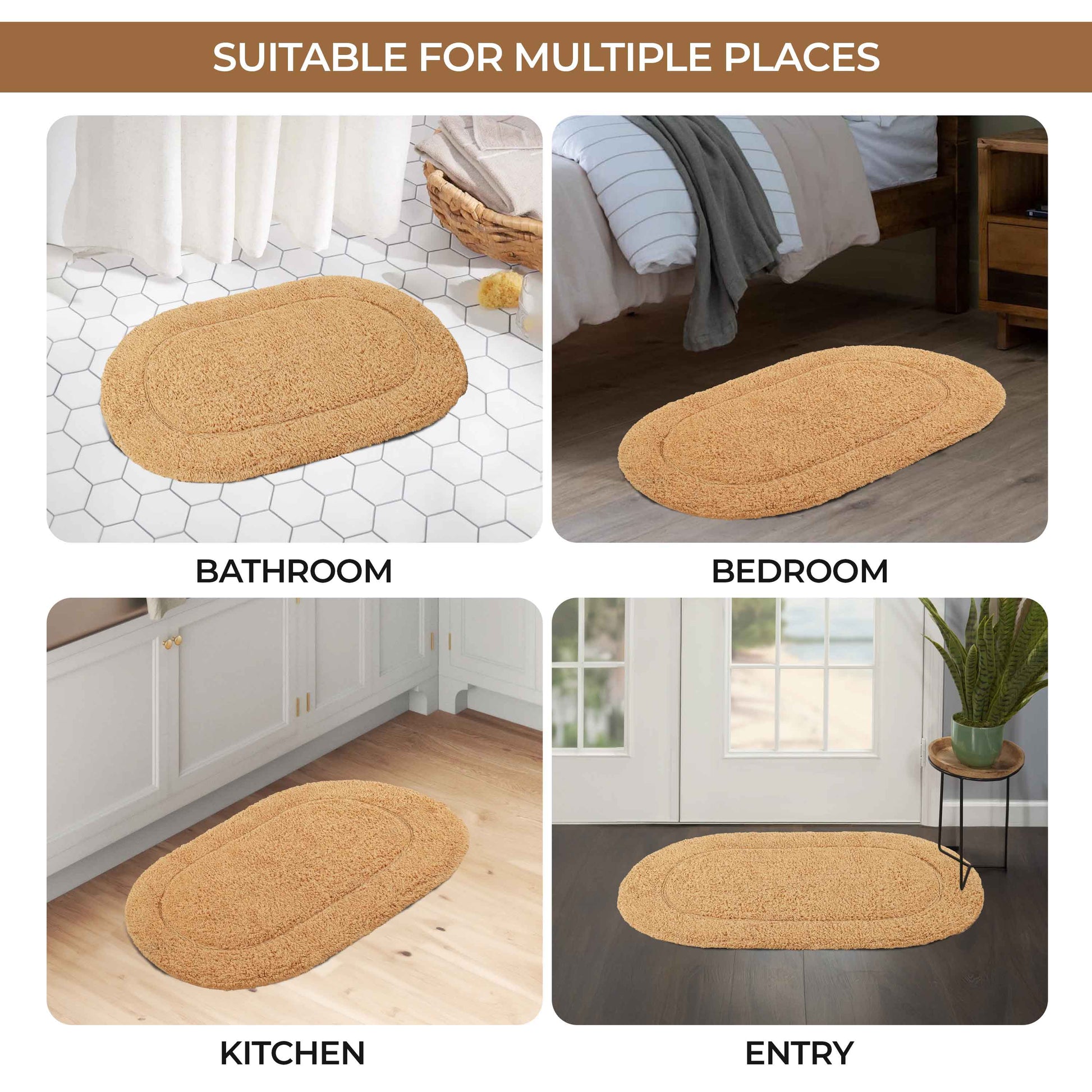 Cotton Non Slip Oval 2 Piece Bath Rug Set - Toast