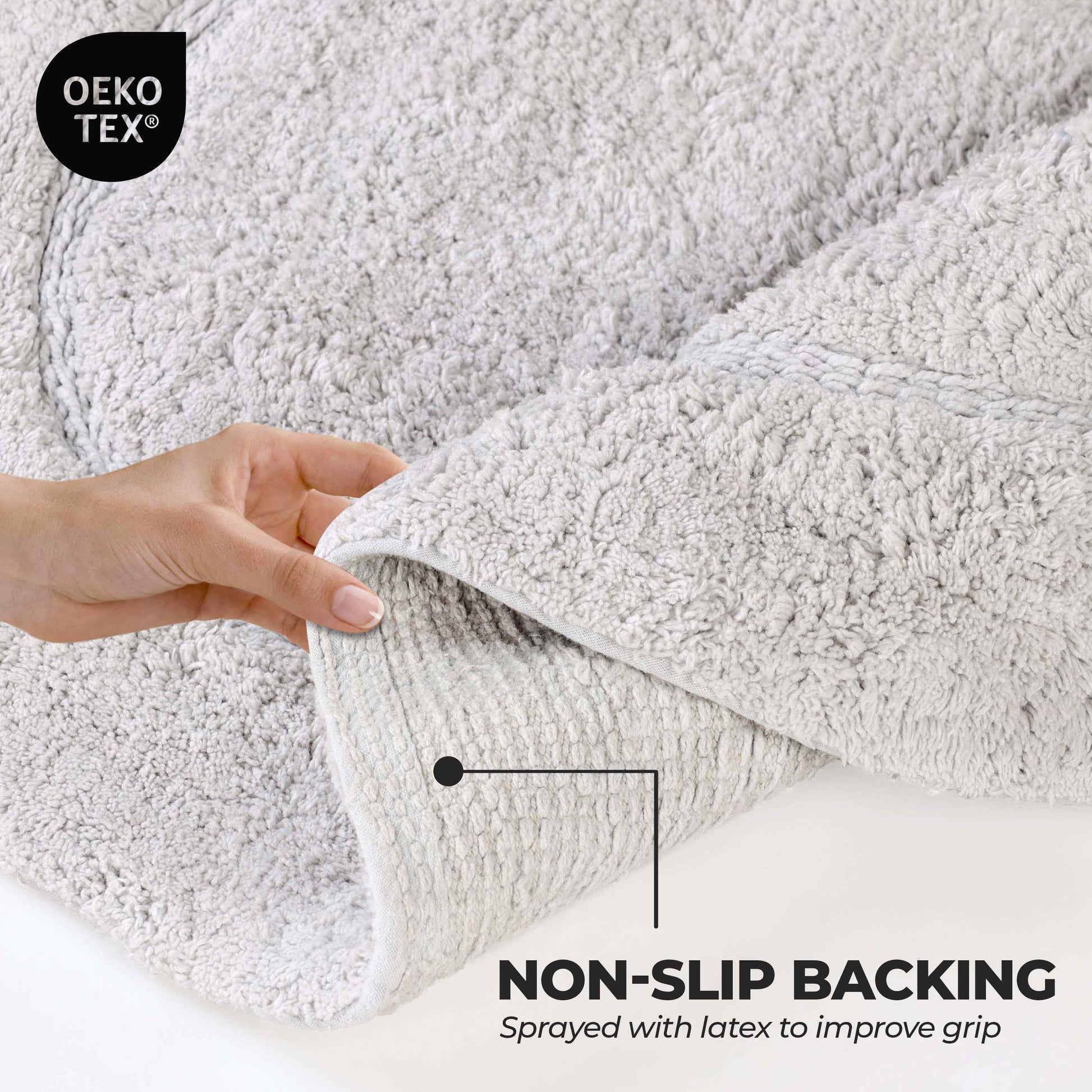 Cotton Non Slip Oval 2 Piece Bath Rug Set - White