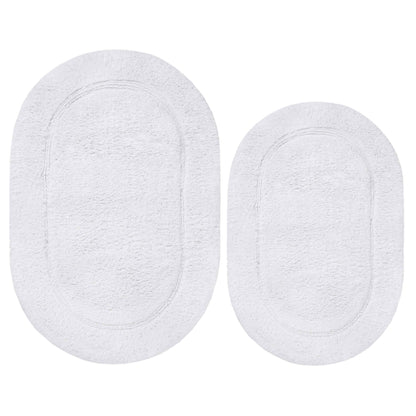 Cotton Non Slip Oval 2 Piece Bath Rug Set - White