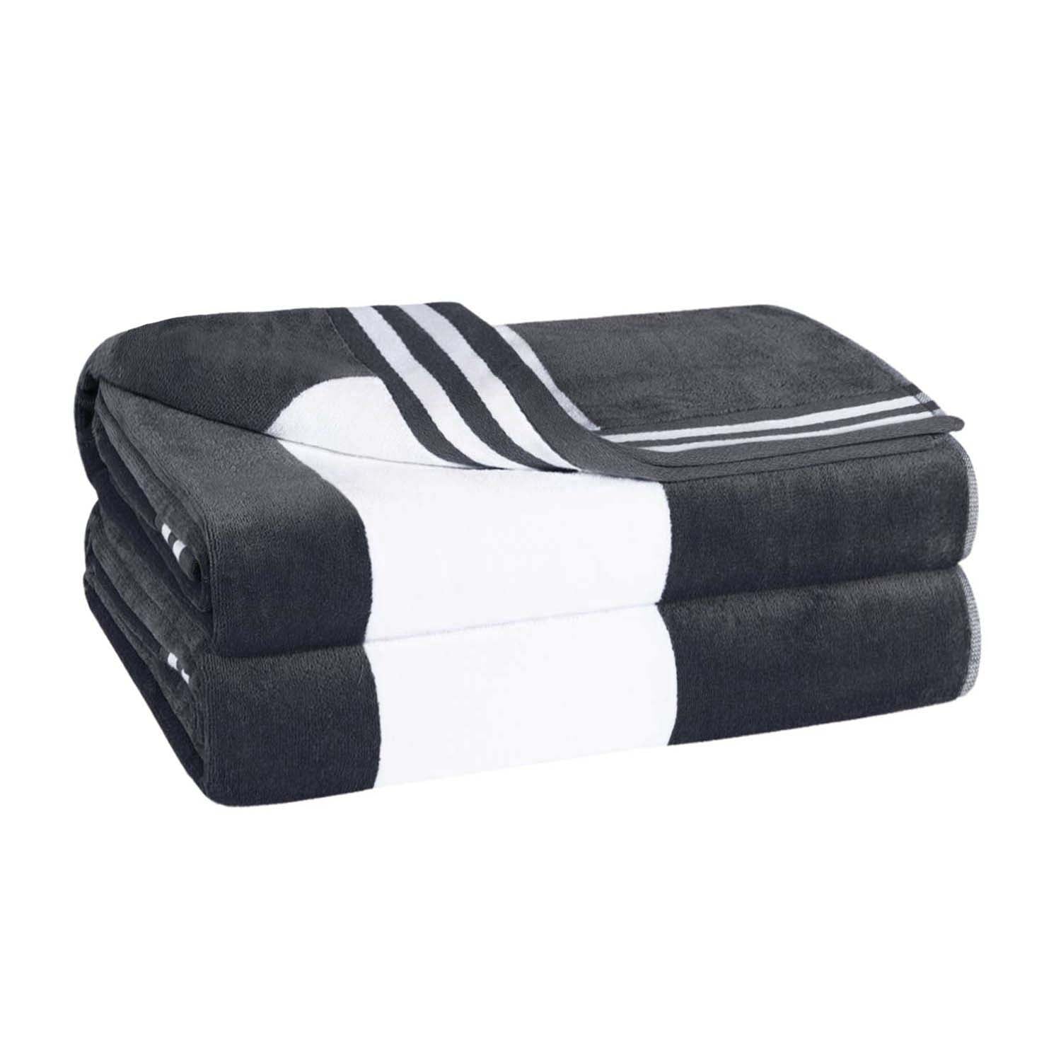 Superior Cabana Stripe Oversized Cotton Beach Towel Set Of 2,4,6 - Charcoal
